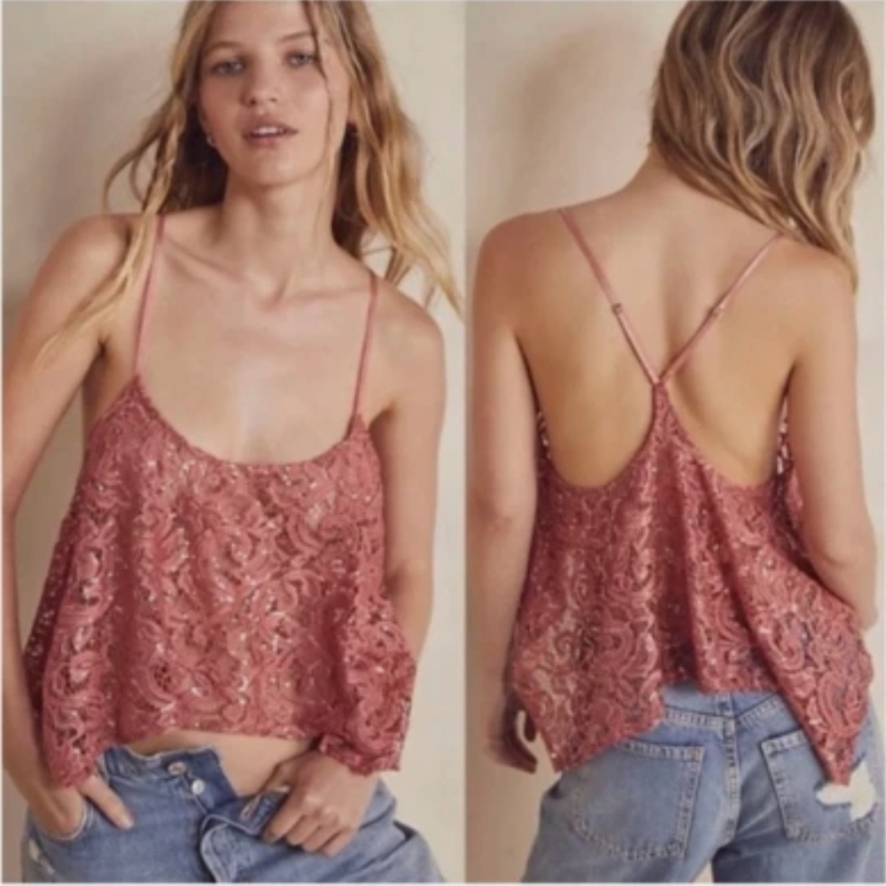 Free People Intimately Best Idea Lace Sequin Cami | Size Small